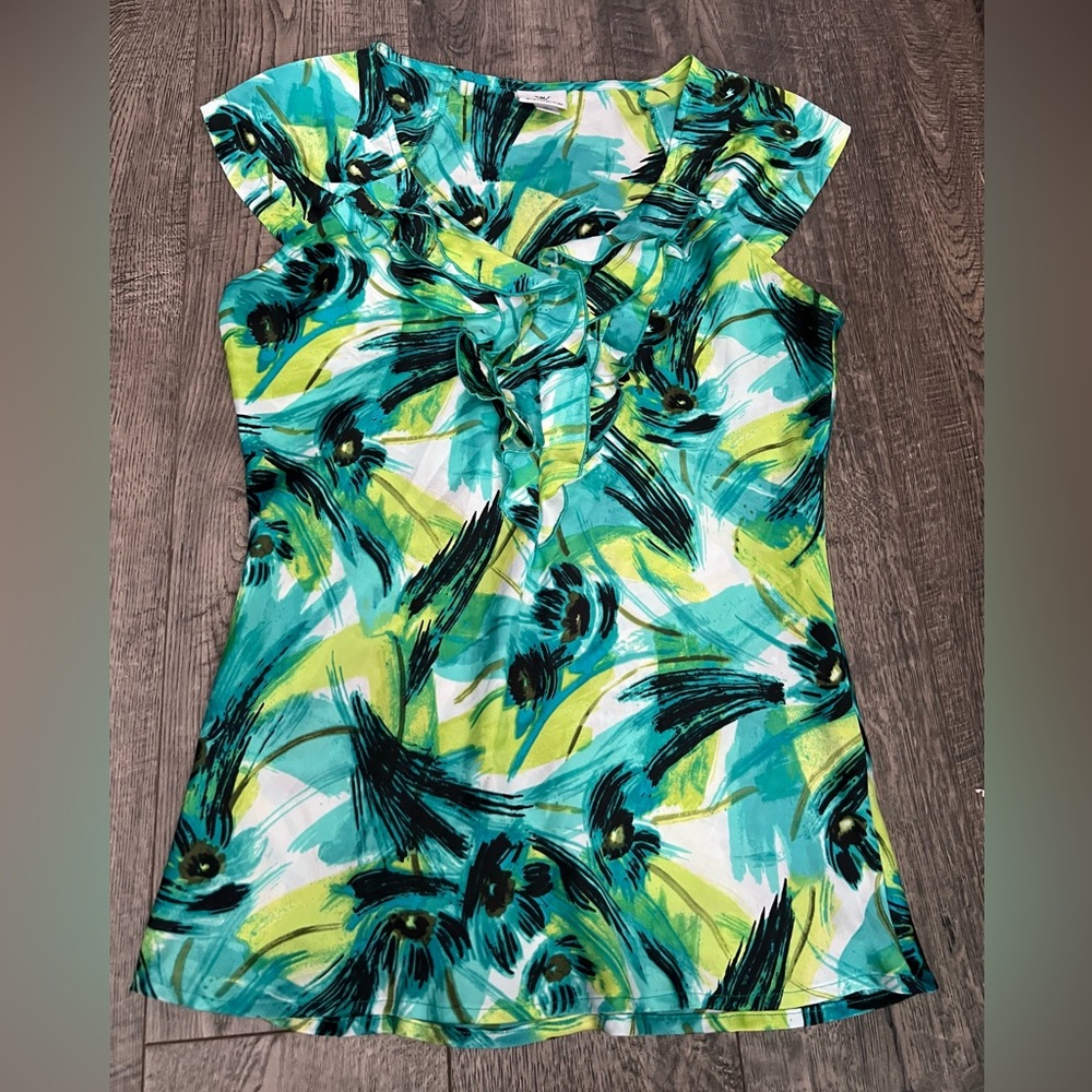 Worthington Green and Blue Sleeveless Blouse Elegant Design